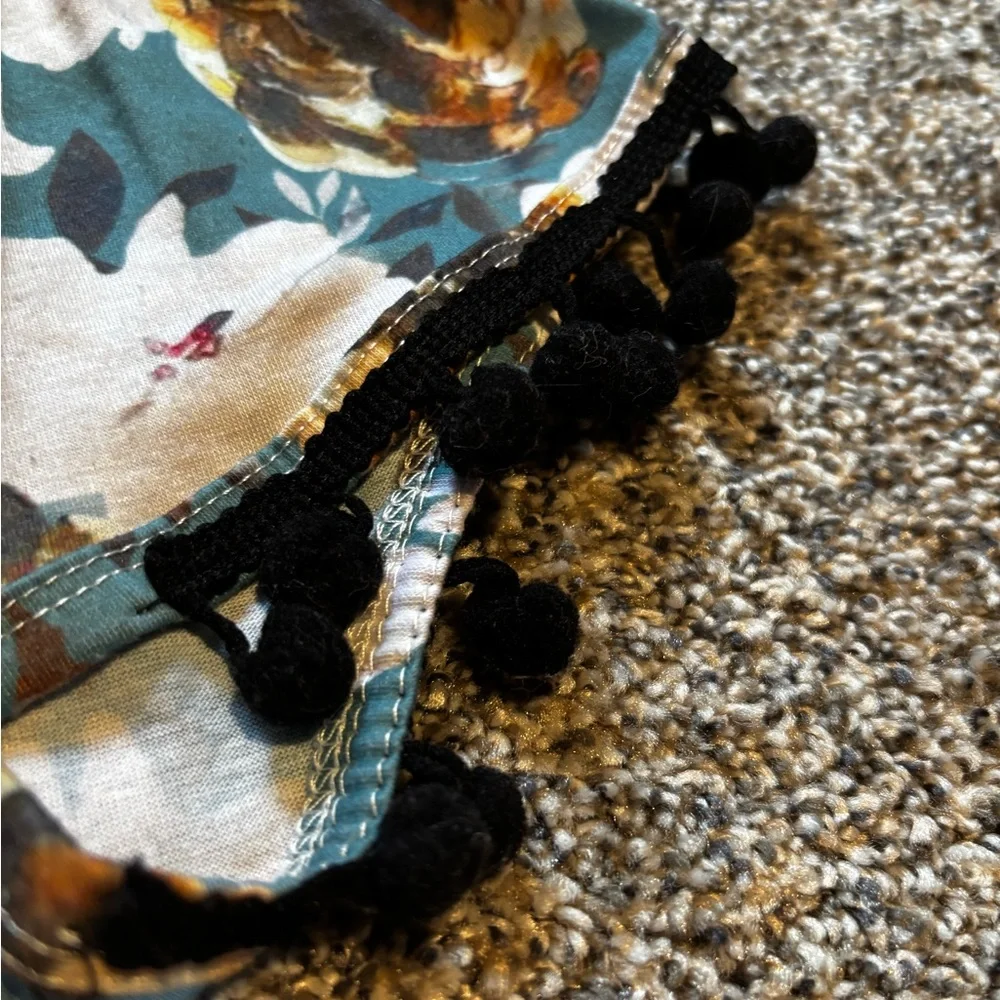 Floral Baby Romper with Pom Pom Trim